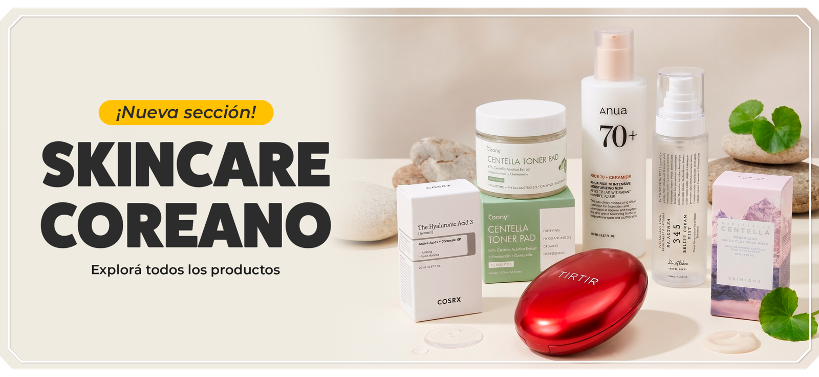 banner skincare desk Sección de productos de Skincare coreano