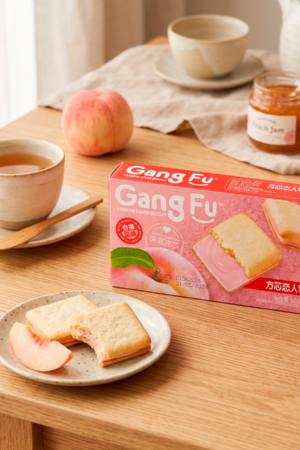 Gang Fu Fangxin Lover Biscuit sabor Durazno Blanco – 55 g